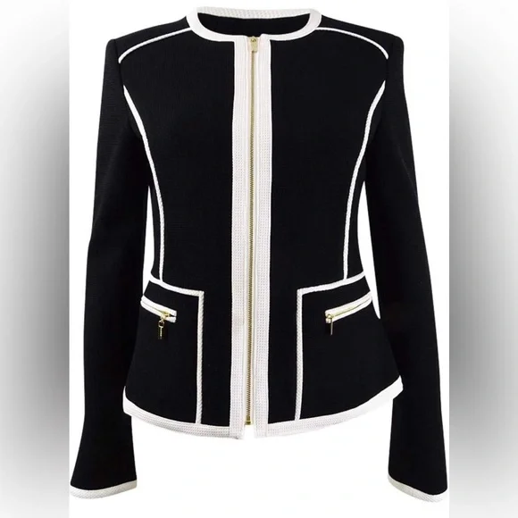 Calvin Klein Women's Contrast Trim Jacket Black Size 4, Black/White, - Picture 3 of 10